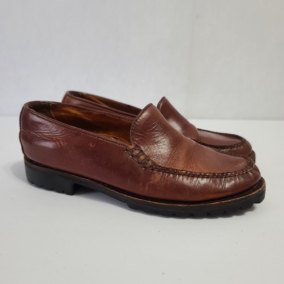 Cole Haan Brown Leather Moc Toe Slip On Loafer Shoes Women's Size 7 B - Picture 1 of 16
